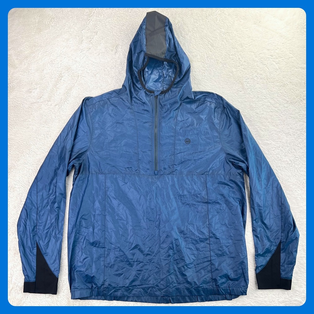 AG Varick Flyweight Windbreaker Hoodie Men's XL Blue 1/4 Zip‎ Jacket Green Label